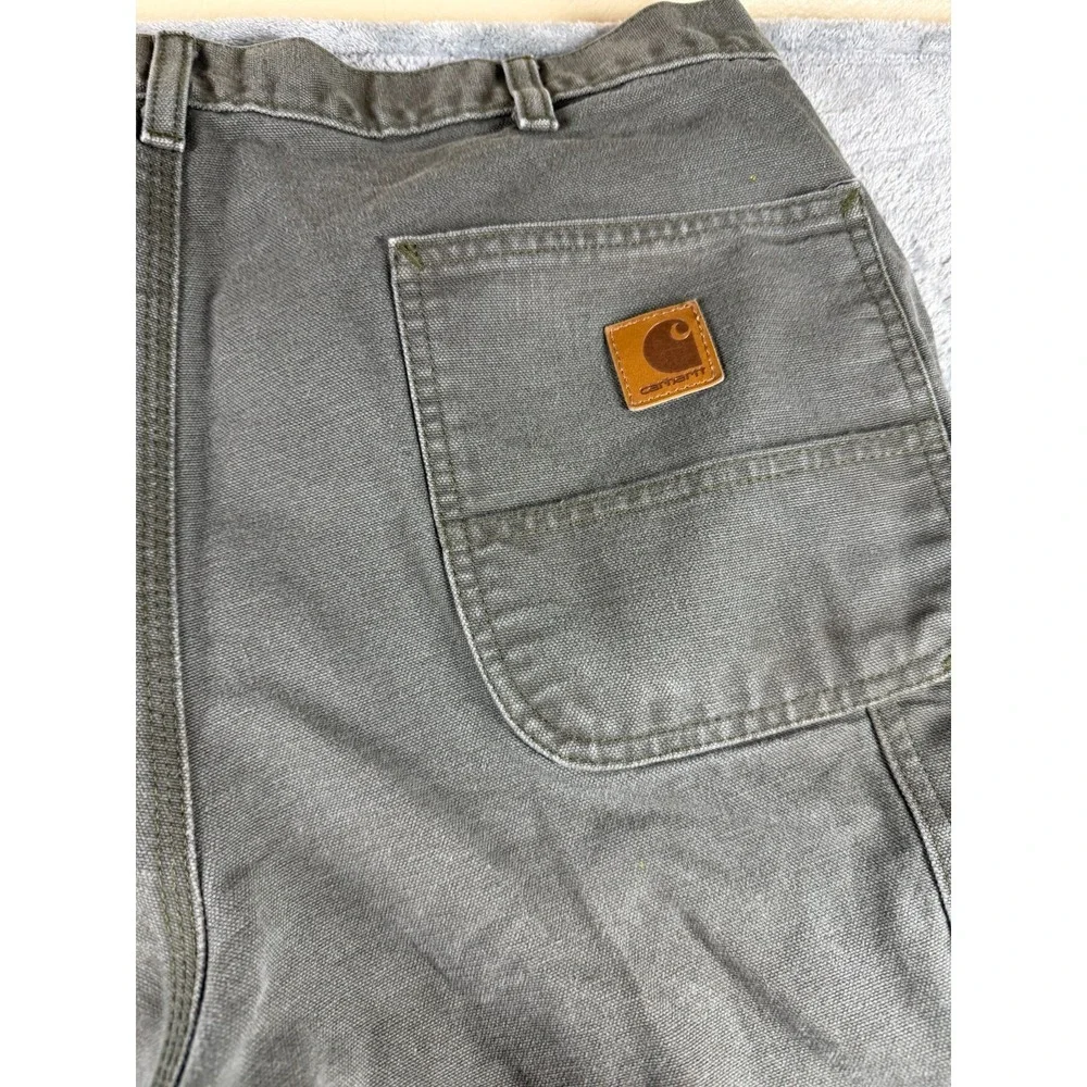 Carhartt Mens 38x34 Distressed Work Pants Gray Canvas Paint Utility (37x32)